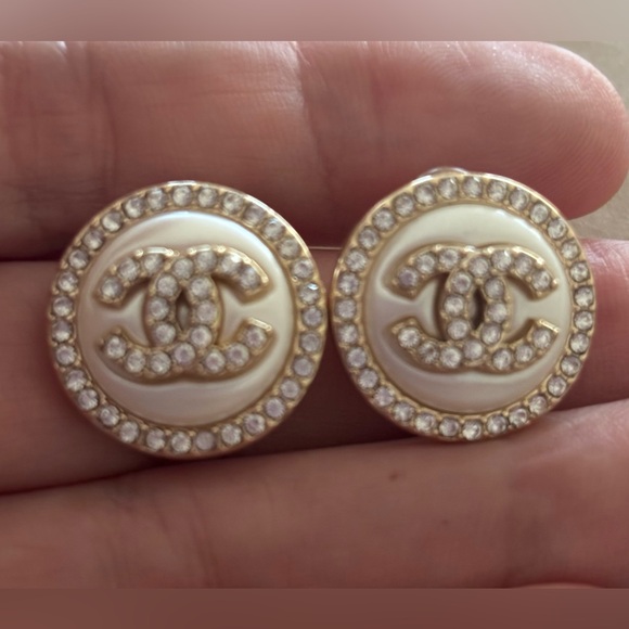 upcycled designer Jewelry - 673. Upcycled Designer Gold, Faux Pearl With Crystal Embellishments Earrings
